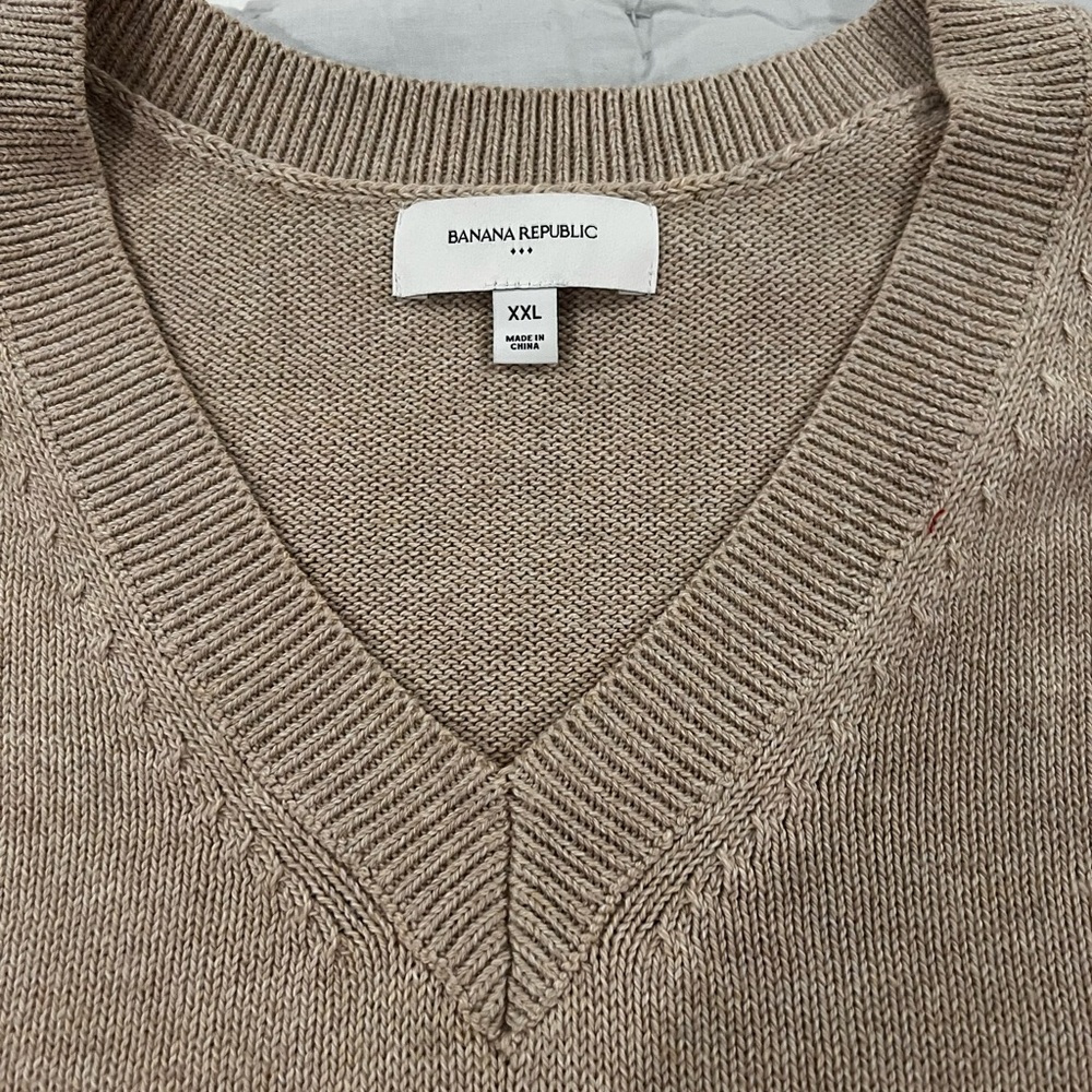 Banana Republic V-Neck Sweater - Tan and White Stripes - Picture 2 of 3